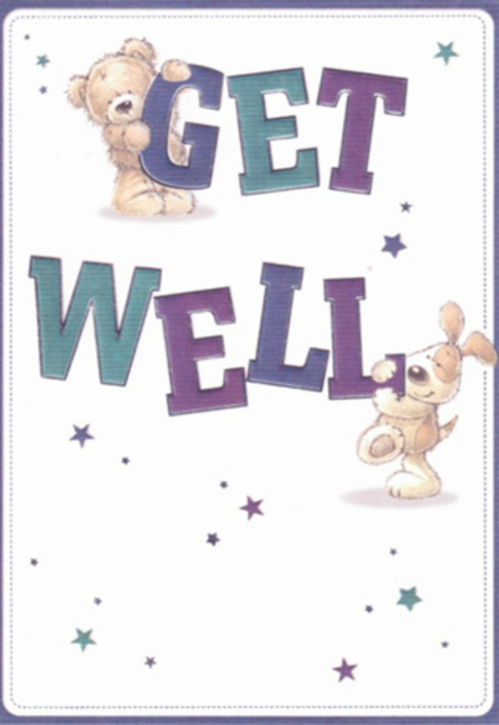 Celebrating recovery through playful artistry, this get well card captures the welcoming character of Harold Wood. The artwork presents a scene full of gentle affection: a teddy bear with a soft, honey-brown coat, amiably seated beside a joyful, floppy-eared puppy, both surrounded by clusters of twinkling stars. The typography is confident and bold, shaded in gradients of purple and teal that call to mind the vibrancy of fresh blooms at local Harold Wood flower markets. The textured fur of the bear and puppy evokes a sense of comfort-almost as if you could reach out to feel their soft embrace, echoing the tactile richness of a hand-tied bouquet designed to encourage healing. The expansive white backdrop lifts the mood, perfect for infusing a loved one's recovery with hope and brightness. When paired with flowers delivered from Flowers Harold Wood, this card becomes a deeply personal gesture-a synthesis of colour, light, and heartfelt well-wishing, as beloved as a neighbour's friendly greeting near one of Harold Wood's leafy parks.