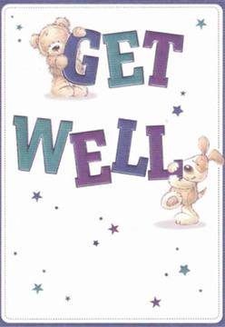 Infused with the comforting charm familiar to anyone in Harold Wood, this thoughtfully illustrated get well card brings gentle encouragement to the fore. Featured at the center are two loveable companions-a rosy-cheeked teddy bear resting on the curl of the word 'GET' and a spirited puppy nuzzling the bold 'WELL' below. Each character's soft, rounded form and hopeful gaze create a mood of affection and uplift, much like the feeling of receiving a caring bouquet from a Harold Wood florist. The typography is striking, with deep purple and teal hues lending vibrant optimism, while a smattering of starlike bursts in complementary shades creates an atmosphere of possibility and magical hope. The crisp white background adds to the clarity and feeling of renewal-so vital during any journey back to health. Just as Flowers Harold Wood carefully crafts each bouquet to inspire cheer, the delicacy of every brushstroke on this card aims to brighten spirits. Its loving details and sincere warmth make it ideal for sending to a friend or family member in Harold Wood, as both an emotional boost and a reminder of the community's support.