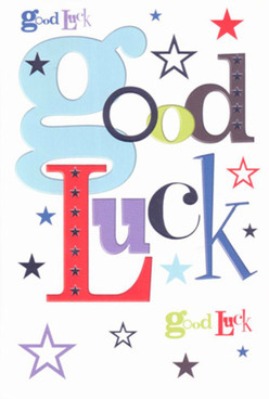 At Flowers Harold Wood, we see every detail of this good luck card as a reflection of local care and thoughtful design-a fitting tribute for anyone facing a new chapter in Harold Wood. The phrase 'Good Luck' takes centre stage against a snowy white background, each letter fashioned with a designer's flair: an oversized baby-blue 'g' begins the lively sequence, supported by robust reds and regal purples that evoke both joy and earnestness. Sprinkles of stars-ranging from dramatic midnight blue to quiet lilac-create a sense of movement and excitement, conjuring the magic of twilight walks through Harold Wood Park. The card's layout combines playfulness and structure, granting a sense of joy and poised anticipation with every glance. Its surface, smooth and pleasing beneath one's fingertips, heightens the sense of occasion as you prepare to slip it into an envelope alongside a locally gathered bouquet. Meant for significant moments-new endeavours, auditions, exams-this card embodies more than words: it's a tangible source of encouragement, offering the heartfelt optimism and unwavering support so characteristic of life in Harold Wood.