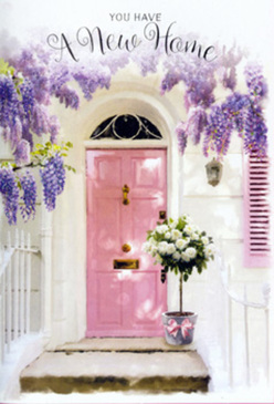 This Harold Wood doorway scene unveils itself like a storybook illustration of a first evening in a new home near Station Road, full of anticipation and calm happiness. A softly painted pink front door commands the centre, its pastel hue gentle rather than loud, with a subtly brushed texture that suggests it was finished by hand. Beside it, a single shutter in the same blush tone rests against crisp whitewashed brick, the contrast adding a bright, airy quality to the façade. From above, generous tendrils of wisteria droop in languid arcs, laden with dangling clusters of lavender blossoms that create a fragrant canopy over the entrance. Each floret seems to catch the mellow light, and the trailing chains overlap to form delicate curtains that partially veil the doorway, suggesting privacy yet inviting curiosity. The wisteria's twisting vines and scattered green leaves soften the straight architectural lines, letting the house blend into its floral frame. Right at the threshold, on the stone step, sits a rounded grey bucket packed with plush white and cream roses. Their velvety petals unfurl in spirals, some fully open, others still cupped, giving the arrangement depth and movement. Slender pieces of soft greenery thread through the roses, breaking up the whites and adding an understated freshness. Around the bucket's base, a pink satin ribbon is tied in a loose, graceful bow, its tails curling naturally along the step. You can imagine passers-by in Harold Wood catching the mingled scent of roses and wisteria as they walk past, guessing that this must be a housewarming gift from someone who cares deeply. The entire composition radiates gentle optimism and a sense of arrival-a floral tableau perfectly suited to marking new beginnings in this friendly, tree-lined corner of East London.