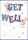 Full of cheerful energy and hope, this get well card illustration is a joyful symbol of Harold Wood community spirit. Two endearing characters-a teddy bear, plush and inviting, and a perky, floppy-eared puppy-bring the design to life, each interacting playfully with large, colourful letters spelling 'Get Well' across a creamy, luminous background. Indigo and teal hues pop with confidence against this soft palette, while scattered stars in purples and blues shine around the scene, evoking the magic and encouragement of a thoughtful bouquet delivered by a local Harold Wood florist. With every furry texture and rounded shape, the card exudes warmth, transforming a simple sentiment into a source of genuine comfort. Perfect for friends or family recovering in Harold Wood, this card offers more than words: it lifts the heart with its message of kindness, care, and neighborly reassurance, echoing the nurturing spirit found throughout Harold Wood.