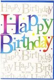 The photograph captures an exuberant birthday card whose design mirrors the bright, upbeat feel of Harold Wood on a sunny day. At the heart of the card, the words Happy Birthday stand out in large, playful letters that run across the front. Each letter carries a velvety rainbow gradient, beginning with strong reds and pinks at one end and flowing smoothly through violet, cobalt blue, turquoise, and crisp green before ending in a warm, golden yellow. The changing colours overlap softly, creating a glowing effect, as if the text is made from strands of coloured light or the reflections of party balloons by a window. Behind this vivid lettering, the background is a canvas of fine golden handwriting, repeating the phrase Happy Birthday to you all over in neat, gently sloping lines. The calligraphy is slim and elegant, and the metallic sheen of the ink adds a quiet sparkle, like the delicate twinkle of fairy lights at a birthday gathering. Tiny golden stars and dots appear here and there between the rows of text, giving the impression of confetti settling softly on the surface. The card itself is a creamy white tone, with a smooth, slightly glossy finish that catches ambient light and adds depth to the design. The rainbow letters appear subtly embossed, hinting at a raised, tactile texture. Overall, the card feels cheerful yet refined-a perfect partner to a vibrant bouquet delivered around Harold Wood, whether for a milestone celebration or a simple, heartfelt birthday surprise that brings colour and warmth to someone's day.