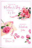 This Mother's Day card captures a moment of soft floral beauty, with blush pink roses spread gracefully across a clean, white surface, conjuring the feel of a relaxed morning in Harold Wood. A central cluster of generous, open blooms provides the focus: each rose is rich with layered petals that curl gently, shifting in colour from very pale pink at the outer edges to a warmer, deeper rose tone within. The petals appear velvety and inviting, suggesting the comforting scent of a traditional rose garden. Scattered around the bouquet, individual petals fall in an unhurried pattern, resting at different angles so that some catch the light more strongly, adding a sense of gentle movement across the card. A delicate ribbon winds around the main grouping of blooms, weaving in and out in loose, graceful loops, reminiscent of the final bow a florist might tie on a Mother's Day arrangement destined for a Harold Wood doorstep or a family lunch table. Elegant calligraphy sweeps across the card with fluid strokes, spelling out a heartfelt message of love, admiration, and appreciation, perfectly matched to the softness of the floral artwork. The script feels light and airy rather than heavy, enhancing the impression that the words and flowers are floating together on the page. The lighting is even and calm, with no harsh contrasts, giving the roses and ribbon a gentle glow, as if illuminated by natural daylight filtering through curtains. Touches of subtle green foliage appear between blooms and petals, offering contrast while keeping the palette predominantly soft and romantic. Overall, the card feels like a quiet, tender tribute, ideal to accompany a hand-delivered bouquet or to stand alone as a beautifully floral expression of thanks on Mother's Day.